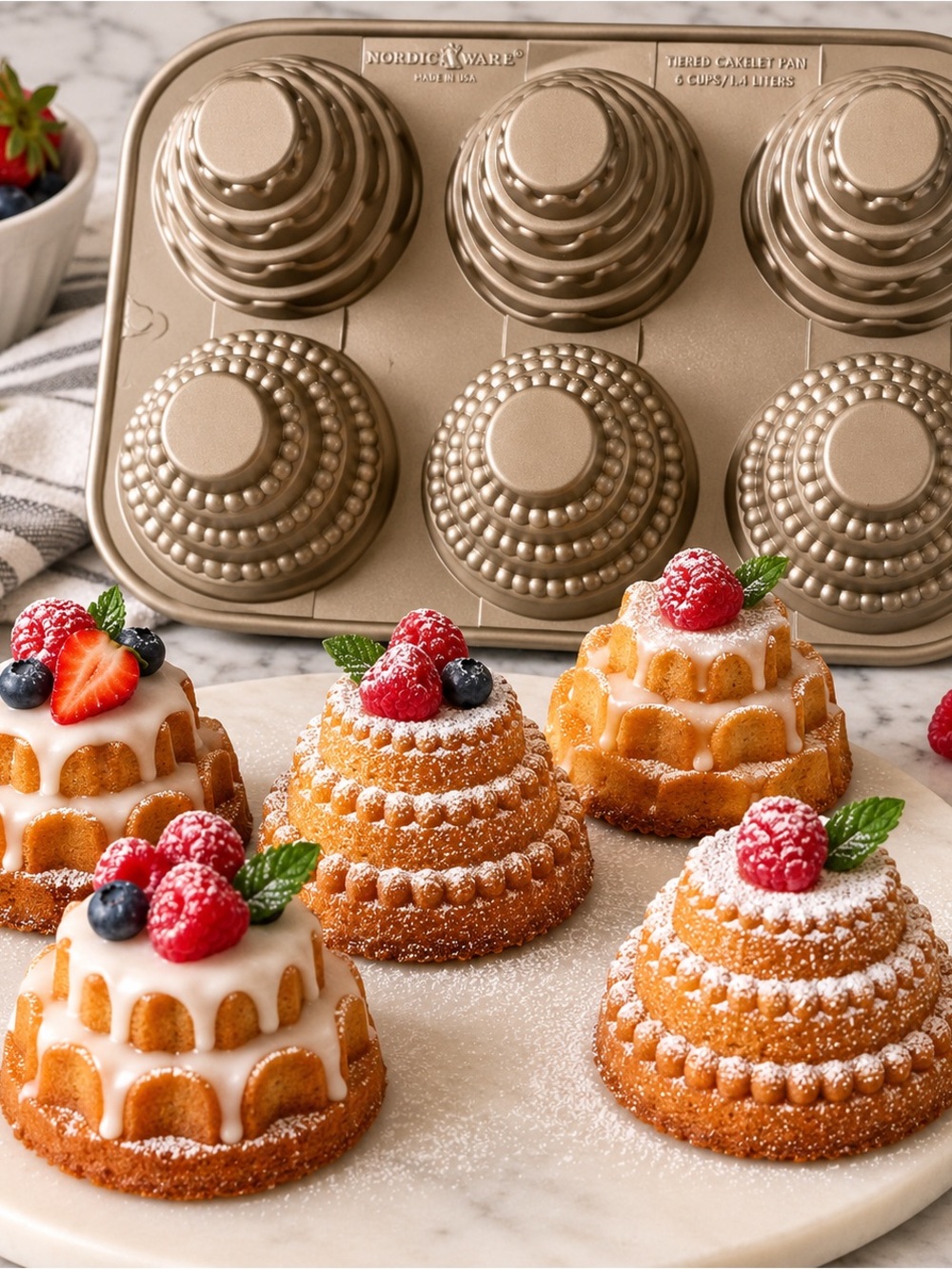 Nordic Ware Metallic Gold 6-Cavity Tiered Cakelet Pan